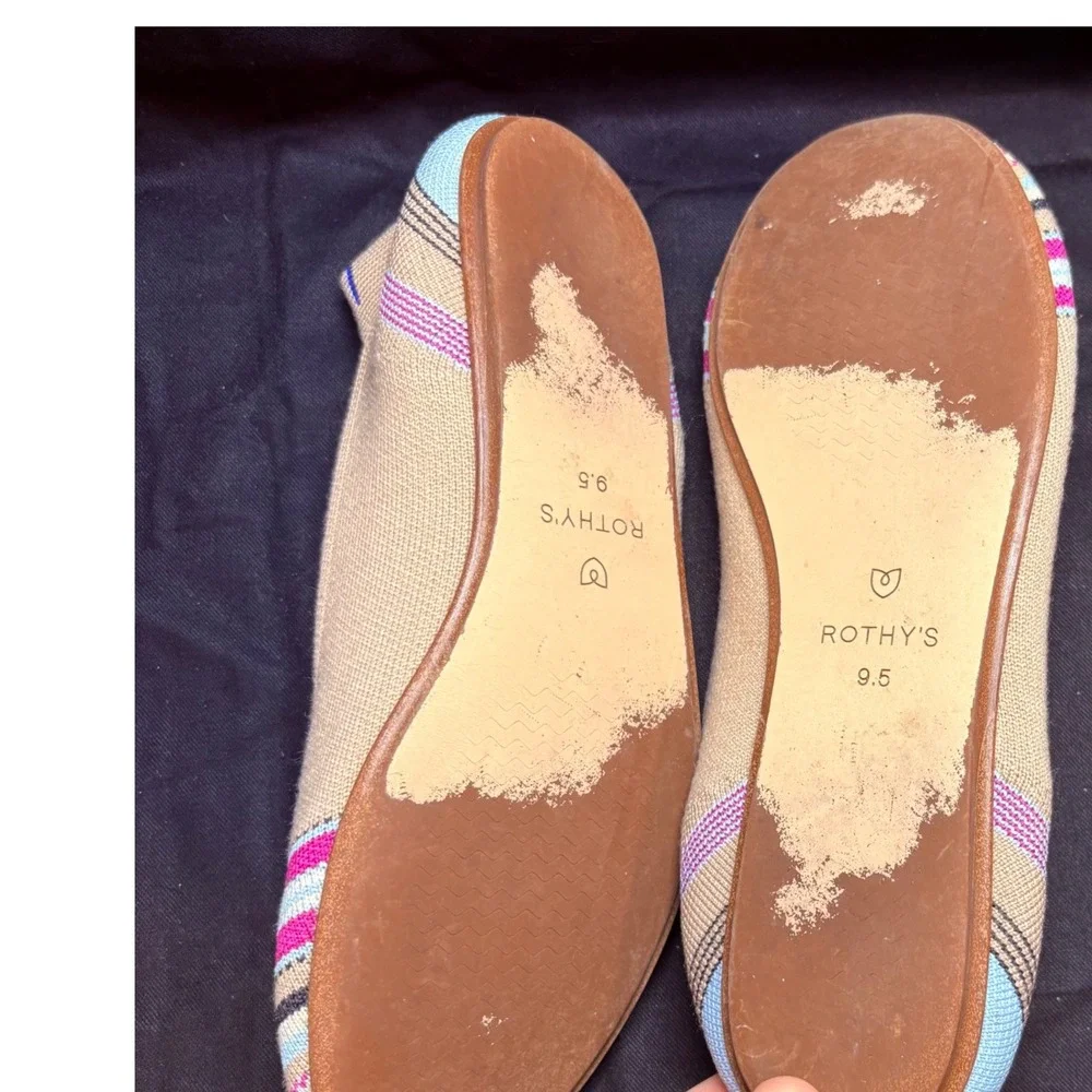 Rothys The Point Womens 9.5 Tan Multi-Color Striped Knit‎ Pointed Toe Flats
